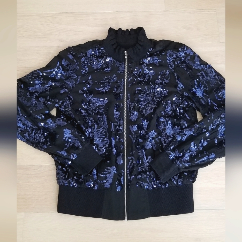 Rebecca Taylor Size XS S Sequin Silk Chiffon Bomber Jacket
